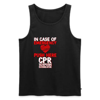 In Case Of Emergency, Push Here, Cpr 3 - Men's Premium Organic Tank Top - black - Front - AI Model Male 178 light (178cm)