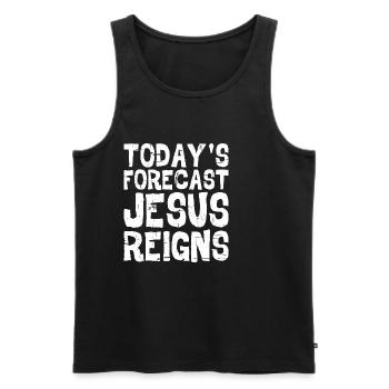 Today's Forecast, Jesus Reigns 5 - Men's Premium Organic Tank Top - black - Front - AI Model Male 178 light (178cm)