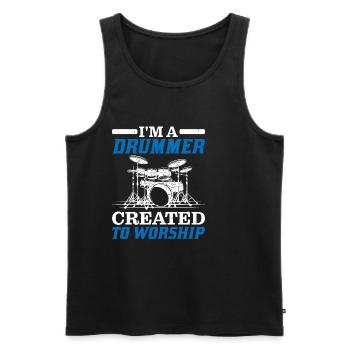 I'm A Drummer Created To Worship - Männer Premium Bio Tank Top - Schwarz - Vorne - AI Model Male 178 light (178cm)