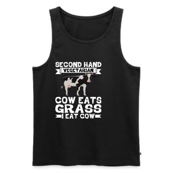 Second Hand Vegetarian, Cow Eats Grass, I Eat Cow2 - Men's Premium Organic Tank Top - black - Front - AI Model Male 178 light (178cm)