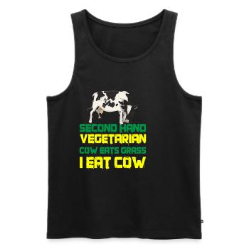 Second Hand Vegetarian, Cow Eats Grass, I Eat Cow3 - Men's Premium Organic Tank Top - black - Front - AI Model Male 178 light (178cm)