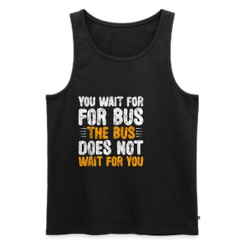 Vous attendez le bus Le bus n’attend pas 3 - Débardeur bio Premium Homme - noir - Devant - Michal (187cm)