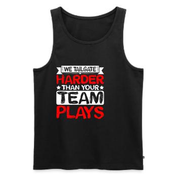 We Tailgate Harder Than Your Team Plays 2 - Männer Premium Bio Tank Top - Schwarz - Vorne - AI Model Male 178 light (178cm)