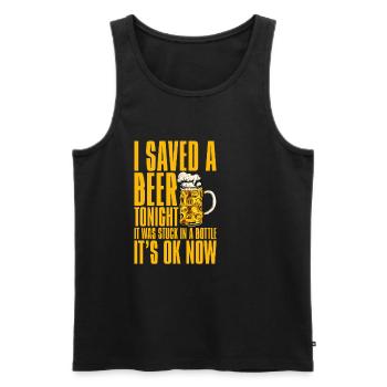 I saved a beer tonight, it was stuck in a bottle 4 - Men's Premium Organic Tank Top - black - Front - AI Model Male 178 light (178cm)