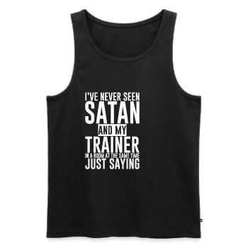 Jamais vu Satan et mon entraîneur dans une salle 4 - Débardeur bio Premium Homme - noir - Devant - Michal (187cm)