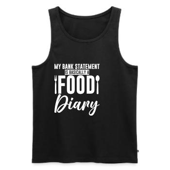 Mon relevé bancaire est essentiellement un journal alimentaire 4 - Débardeur bio Premium Homme - noir - Devant - AI Model Male 178 light (178cm)