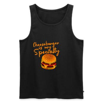 Le cheeseburger est ma spécialité 4 - Débardeur bio Premium Homme - noir - Devant - Michal (187cm)