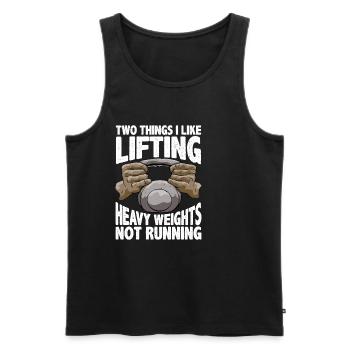 Two Things I Like, Lifting Heavy, Not Running 5 - Männer Premium Bio Tank Top - Schwarz - Vorne - AI Model Male 178 light (178cm)