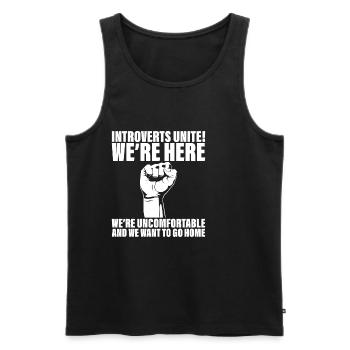 Les introvertis s’unissent! Nous sommes ici nous sommes mal à l’aise 2 - Débardeur bio Premium Homme - noir - Devant - AI Model Male 178 light (178cm)