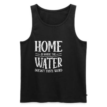 La maison est l’endroit où l’eau n’a pas un goût bizarre 3 - Débardeur bio Premium Homme - noir - Devant - AI Model Male 178 light (178cm)