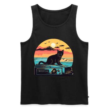 Cat Synthesizer Katze Retro Vintage Studio Gear - Männer Premium Bio Tank Top - Schwarz - Vorne - AI Model Male 178 light (178cm)