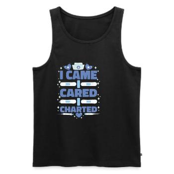 I Came I Cared I Charted 2 - Men's Premium Organic Tank Top - black - Front - AI Model Male 178 light (178cm)