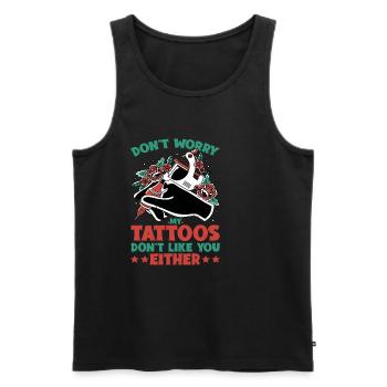 Ne t’inquiète pas mes tatouages ne t’aiment pas non plus 2 - Débardeur bio Premium Homme - noir - Devant - Michal (187cm)