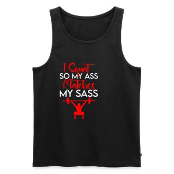 I squat so my ass matches my sass 4 - Men's Premium Organic Tank Top - black - Front - Michal (187cm)