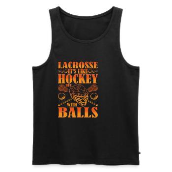 La crosse, c’est comme le hockey mais avec des balles 3 - Débardeur bio Premium Homme - noir - Devant - AI Model Male 178 light (178cm)