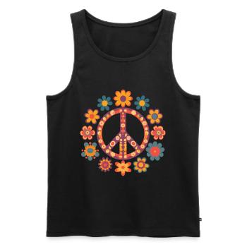 Peace and Love-Logo mit Vintage-Farben - Männer Premium Bio Tank Top - Schwarz - Vorne - AI Model Male 178 light (178cm)