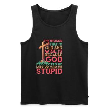 God Protected Me When I Was Young And Stupid 4 - Männer Premium Bio Tank Top - Schwarz - Vorne - AI Model Male 178 light (178cm)