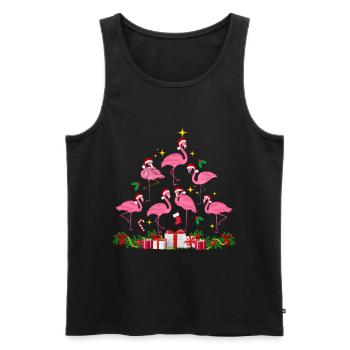 Flamant rose Noël. Cadeau de Noël - Débardeur bio Premium Homme - noir - Devant - Michal (187cm)