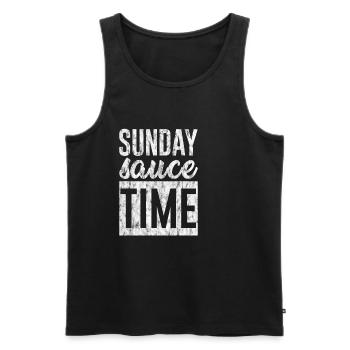 Dimanche Sauce Temps 3 - Débardeur bio Premium Homme - noir - Devant - Michal (187cm)