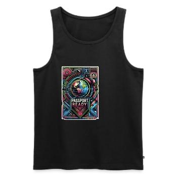 Passport Ready 10 - Men's Premium Organic Tank Top - black - Front - AI Model Male 178 light (178cm)