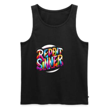 Repent Sinner 17 - Men's Premium Organic Tank Top - black - Front - AI Model Male 178 light (178cm)