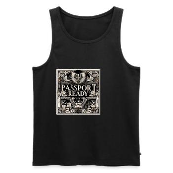 Passport Ready 8 - Men's Premium Organic Tank Top - black - Front - AI Model Male 178 light (178cm)