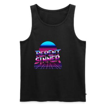 Repent Sinner 19 - Men's Premium Organic Tank Top - black - Front - AI Model Male 178 light (178cm)