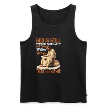 God Is Still Writing Your Story 25 - Men's Premium Organic Tank Top - black - Front - AI Model Male 178 light (178cm)