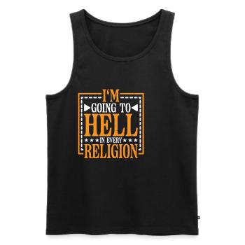 Je vais en enfer dans toutes les religions 6 - Débardeur bio Premium Homme - noir - Devant - Michal (187cm)