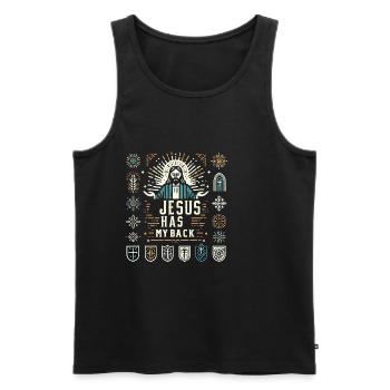 Jesus Has My Back 20 - Männer Premium Bio Tank Top - Schwarz - Vorne - AI Model Male 178 light (178cm)
