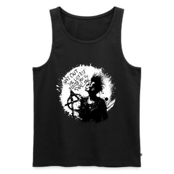 "Spit Out The Lies" - Anarchist Punk Manifesto Tee - Men's Premium Organic Tank Top - black - Front - AI Model Male 178 light (178cm)