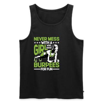 Ne plaisantez jamais avec une fille qui fait des burpees pour le plaisir 5 - Débardeur bio Premium Homme - noir - Devant - Michal (187cm)