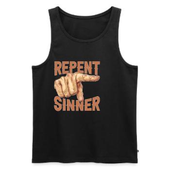 Repent Sinner 29 - Men's Premium Organic Tank Top - black - Front - AI Model Male 178 light (178cm)