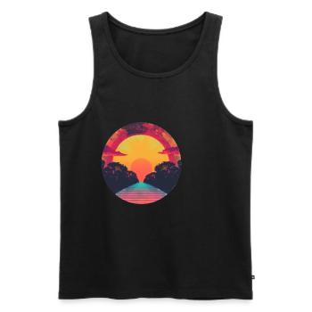 Rétro Coucher de soleil Extérieur Années 80 Vintage - Débardeur bio Premium Homme - noir - Devant - AI Model Male 178 light (178cm)