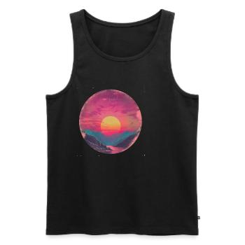 Rétro Coucher de soleil Extérieur Nature Montagne Années 80 Vintage - Débardeur bio Premium Homme - noir - Devant - Michal (187cm)