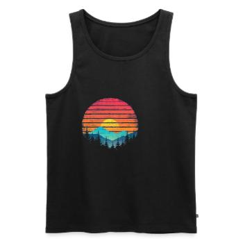Coucher de soleil forêt montagne Extérieur Rétro des années 80 Vintage 2 - Débardeur bio Premium Homme - noir - Devant - Michal (187cm)