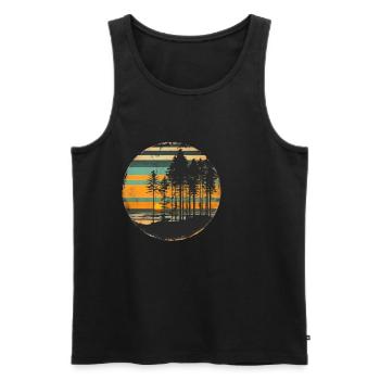 Coucher de soleil Forêt Nature En plein air Rétro Ambiance des années 80 - Débardeur bio Premium Homme - noir - Devant - AI Model Male 178 light (178cm)