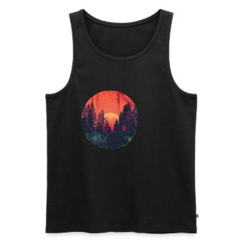 Sunset Forest Silhouette Extérieur Rétro Ambiance Années 80 - Débardeur bio Premium Homme - noir - Devant - Michal (187cm)