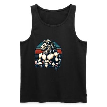 Muscular Lion Bodybuilder Gym Workout Retro Sunset - Männer Premium Bio Tank Top - Schwarz - Vorne - AI Model Male 178 light (178cm)