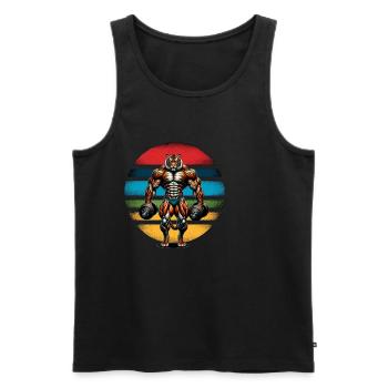 Muscular Tiger Bodybuilder Gym Workout Sunset - Männer Premium Bio Tank Top - Schwarz - Vorne - AI Model Male 178 light (178cm)