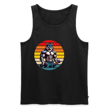Muscular Wolf Bodybuilder Gym Workout Retro Sunset - Männer Premium Bio Tank Top - Schwarz - Vorne - AI Model Male 178 light (178cm)