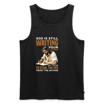 God Is Still Writing Your Story 34 - Men's Premium Organic Tank Top - black - Front - AI Model Male 178 light (178cm)