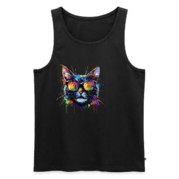 Cool Sunglasses Cat Covered In Rainbow Paint - Men's Premium Organic Tank Top - black - Front - AI Model Male 178 light (178cm)