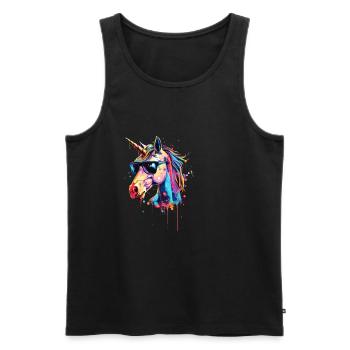 Cool Sunglasses Unicorn Covered In Rainbow Paint - Men's Premium Organic Tank Top - black - Front - AI Model Male 178 light (178cm)