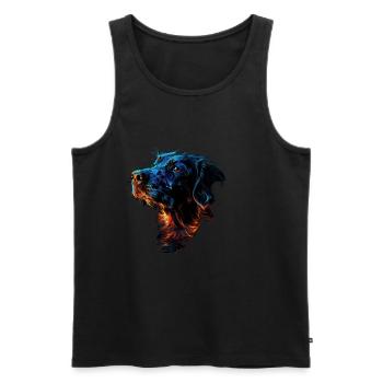 Chien rouge et bleu Art animalier féroce et vif - Débardeur bio Premium Homme - noir - Devant - AI Model Male 178 light (178cm)