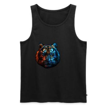 Tigre rouge et bleu Art animalier féroce et vif 2 - Débardeur bio Premium Homme - noir - Devant - AI Model Male 178 light (178cm)