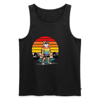 Cool Rainbow Tiger Deadlifting In The Gym - Männer Premium Bio Tank Top - Schwarz - Vorne - Michal (187cm)