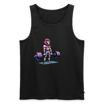 Soulevé de terre Rainbow Lion dans le gymnase - Débardeur bio Premium Homme - noir - Devant - AI Model Male 178 light (178cm)