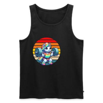 Licorne arc-en-ciel soulevant dans la salle de sport - Débardeur bio Premium Homme - noir - Devant - Michal (187cm)