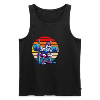 Licorne arc-en-ciel accroupie dans la salle de sport - Débardeur bio Premium Homme - noir - Devant - Michal (187cm)